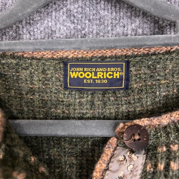 WOOLRICH Women's Green Tan Textured Knit Button Front Cardigan Sweater Medium - Picture 7 of 8